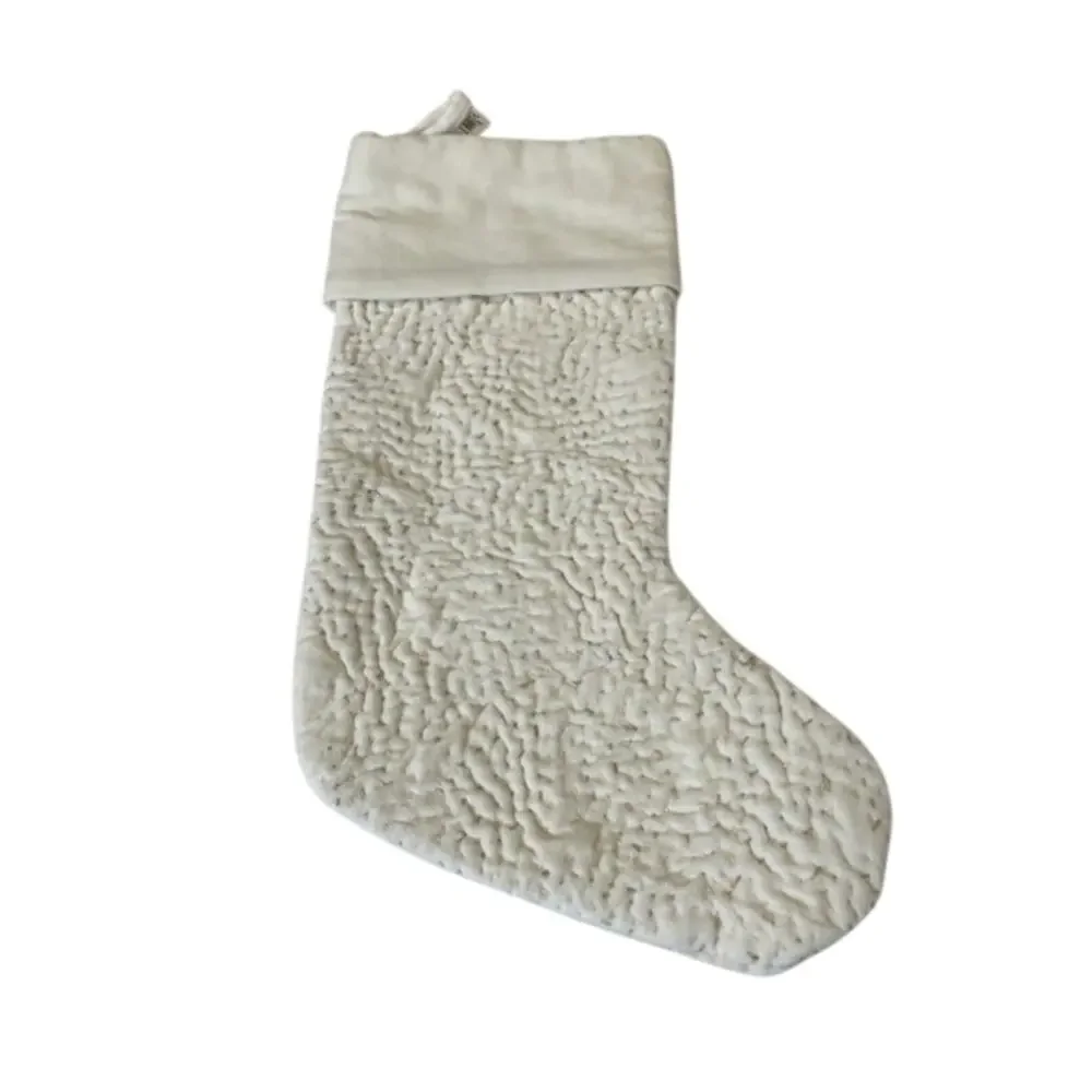 Pottery Barn floral quilted velvet ivory Christmas stocking.